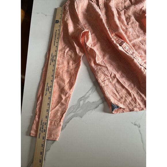 Fynch Hatton Shirt Mens Size Medium 100% Premium Linen Orange Woven Long Sleeve - Picture 12 of 16